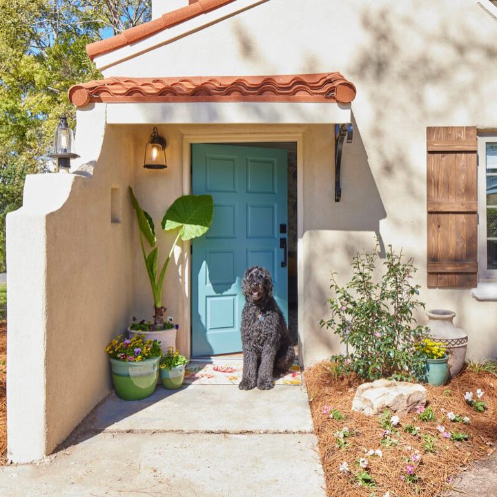 Turquoise Door with Warm White Spanish Stucco