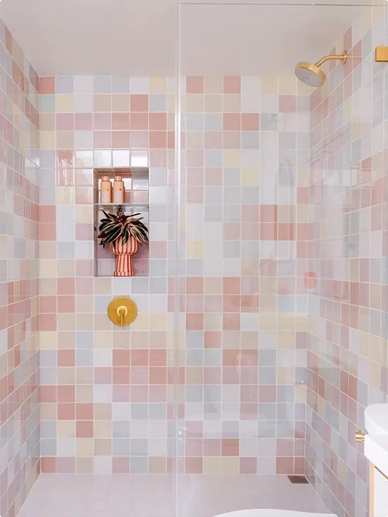 Blush Pink Checkerboard Shower Tile