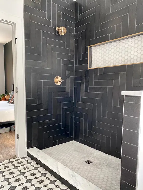 Charcoal Herringbone Shower Tile