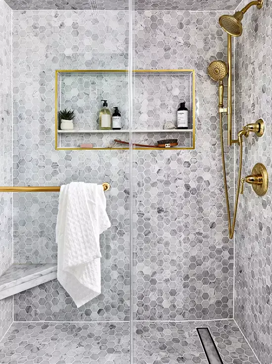 Gold Framed Marble Hexagon Niche