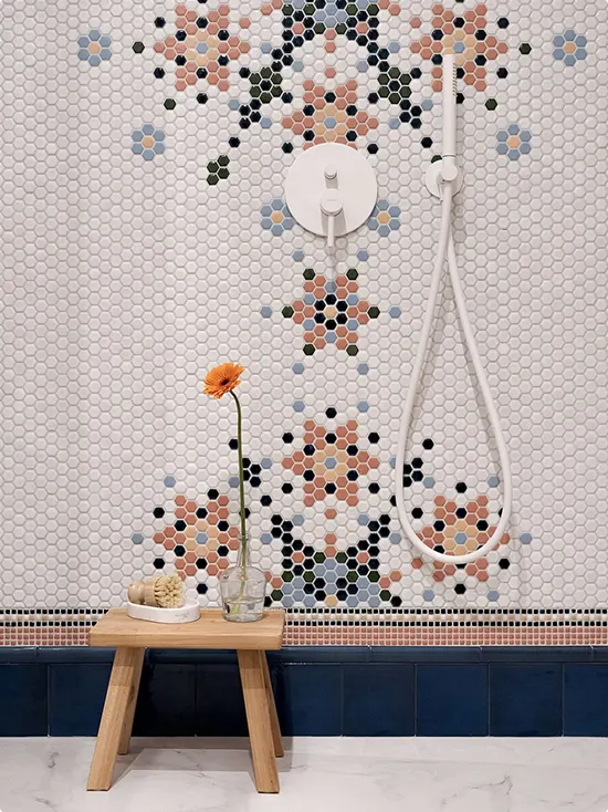 Navy Flower Mosaic Shower