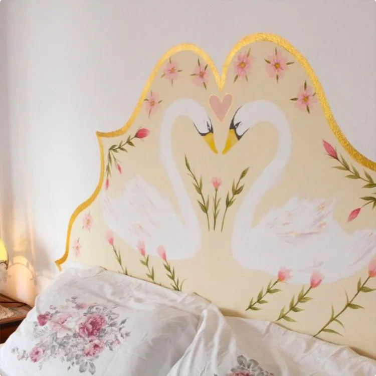 Soft Cream Painted Headboard with Swans and Florals