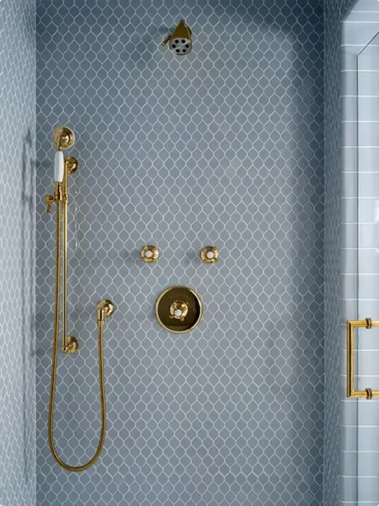 Steel Blue Ogee Mosaic and Polished Brass