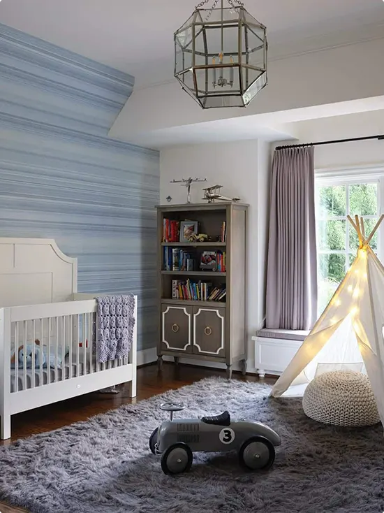 Blue Linen-Look Nursery with Teepee