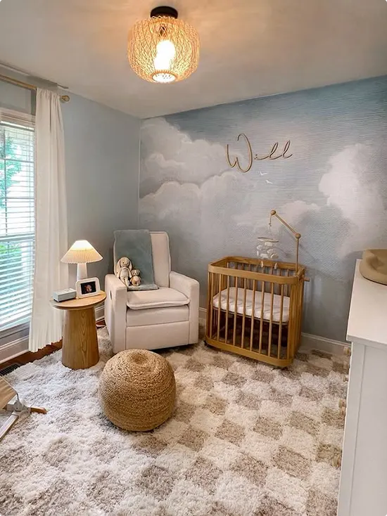 Cloud Mural and Rope Name Sign for a Nursery
