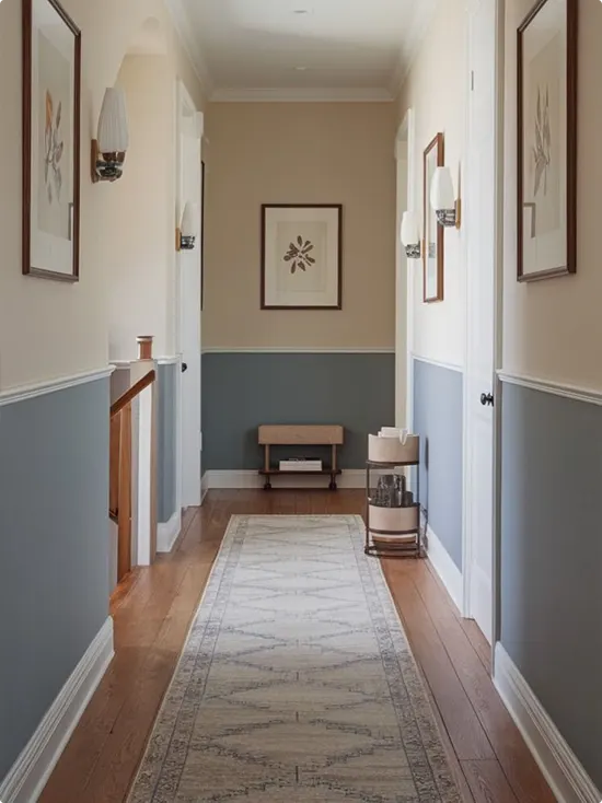 Dusty Blue and Warm Tan Hallway