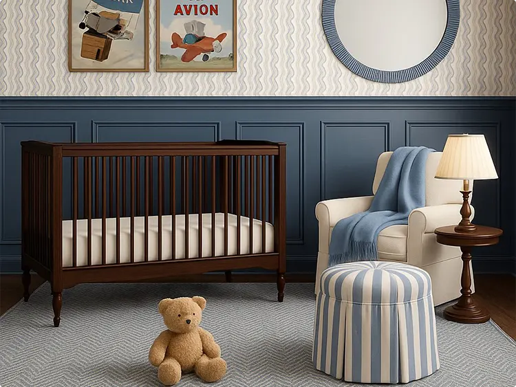 Navy Wainscoting and Aviation Prints