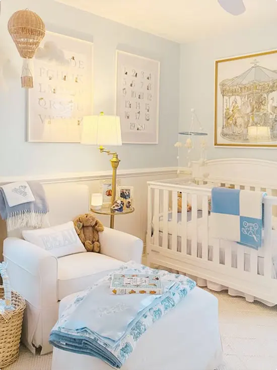 Old World Nursery with Blue Toile and Gold Accents