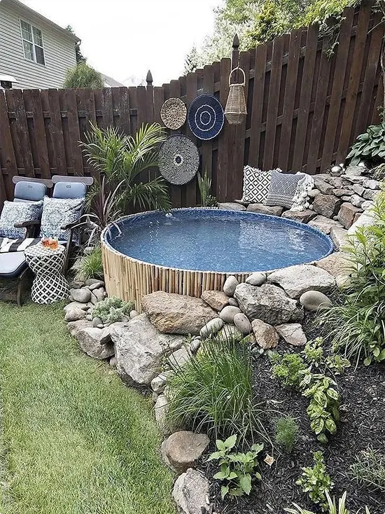 Round Boho Pool with a Rock Border