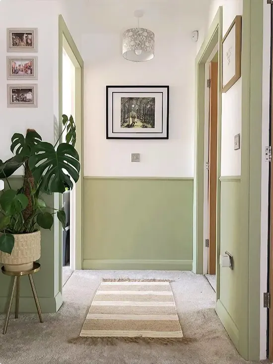 Sage Green and White Hallway Walls