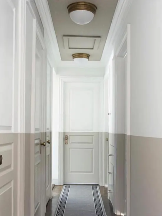 Warm Greige Hallway with White Upper Walls