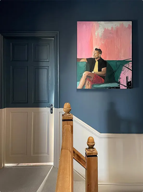 White Hallway with Navy Blue