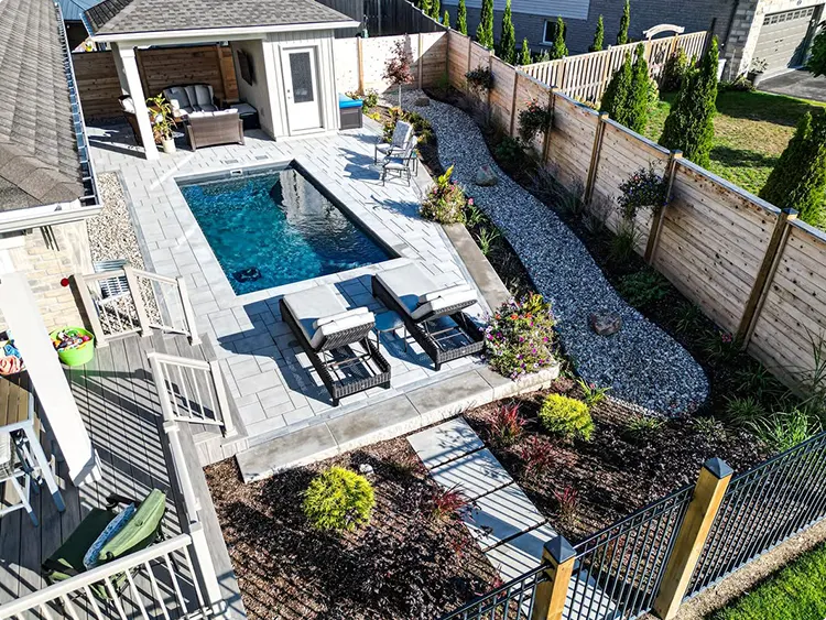 Compact Rectangular Pool with a Cabana