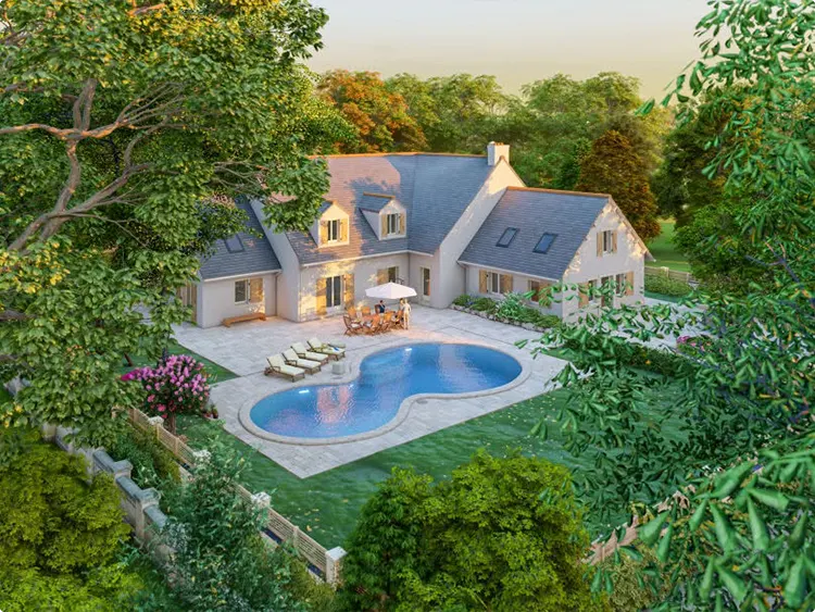 European Countryside Kidney Shaped Pool Design
