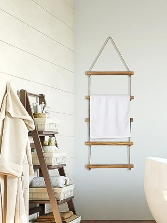 Hanging Wood Ladder Rack with Rope