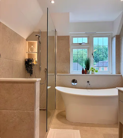 Large Beige Vertical Tile With a Skylight