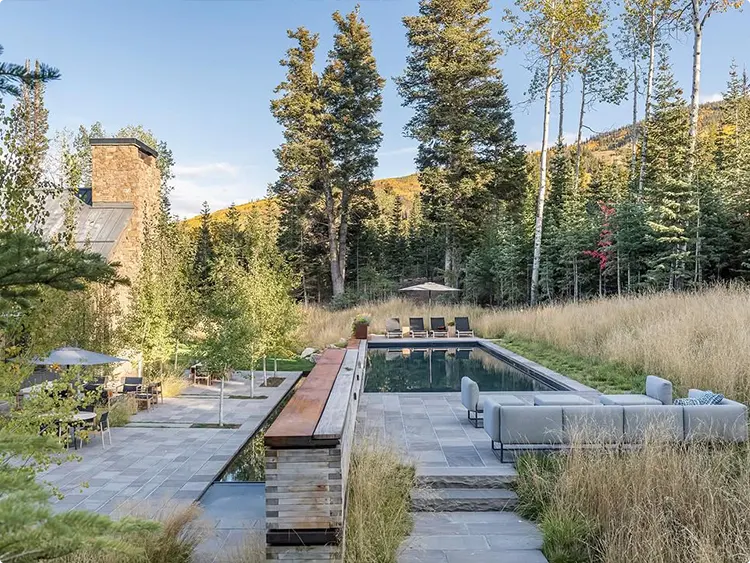 Mountain Modern Wild Grass Pool Design
