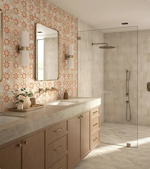 Peach Floral Mosaic Accent Wall