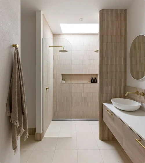 Ribbed Tile and Brass Shower