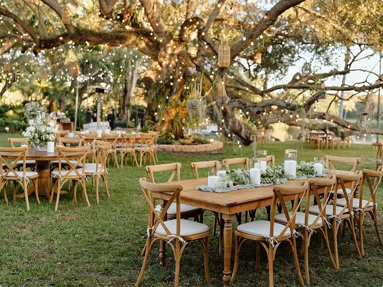 Rustic Farm Table Under an Oak Tree