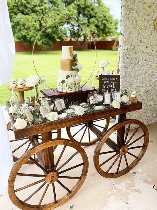Wood Wagon Dessert Cart with Large Spoke Wheels