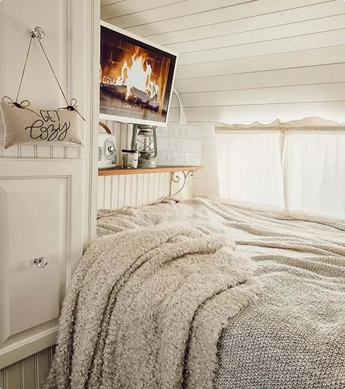 Bedroom TV with a Corner Fireplace Screen