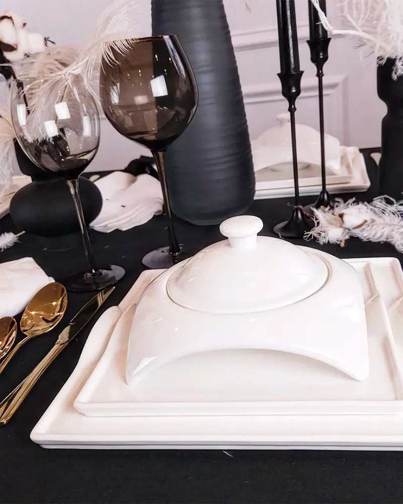 White Dishes with Black Details