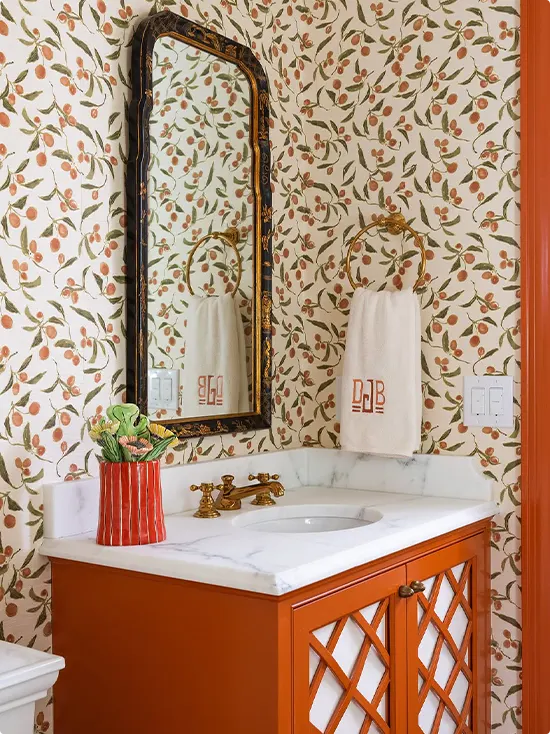 Cream Citrus Wallpaper with Orange Vanity