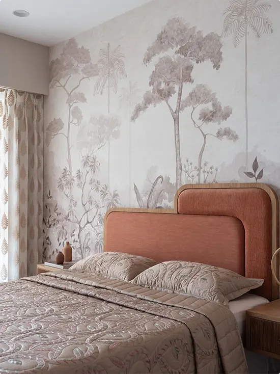 Dusty Forest Mural and Terracotta Headboard