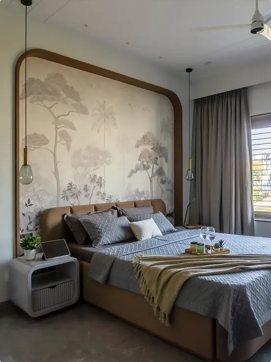 Forest Mural Panel on the Headboard Wall