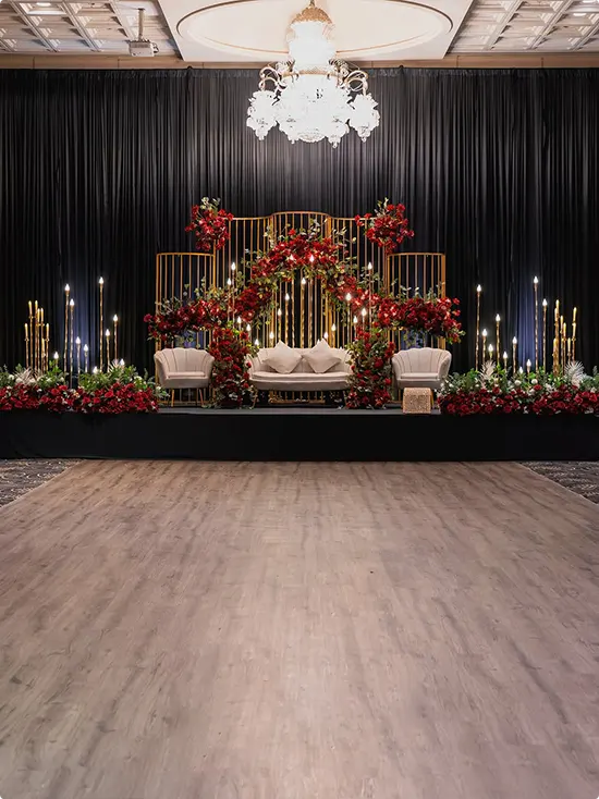 Gold Cage Chandelier Floral Stage Backdrop