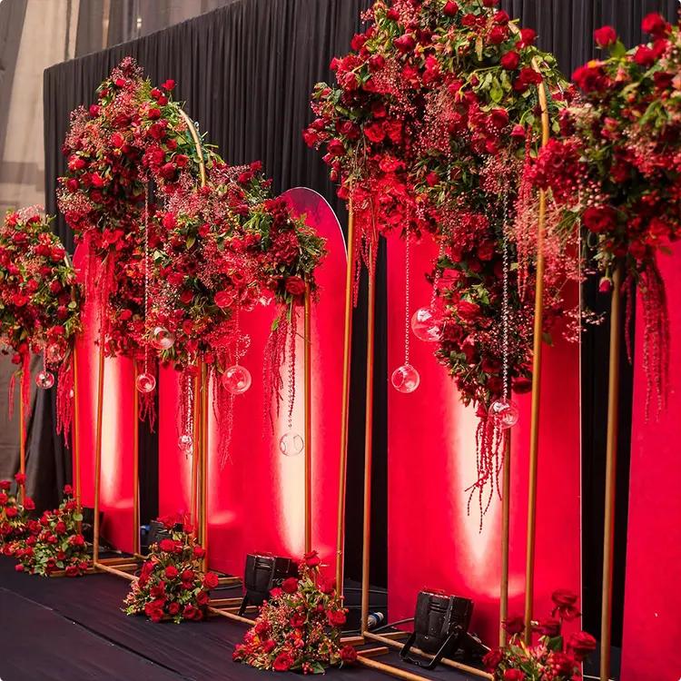 Red Backdrop with Gold Arched Frames