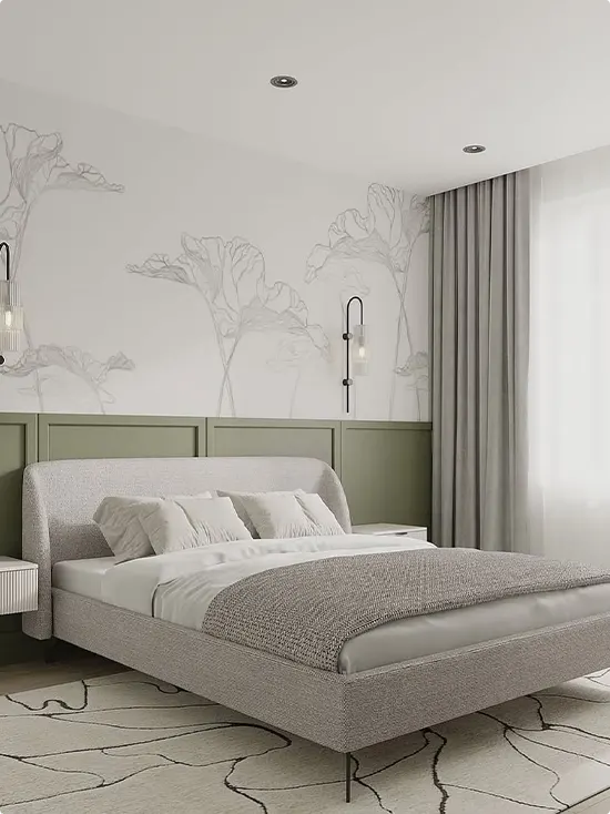 Sage Wainscoting and Floral Wallpaper
