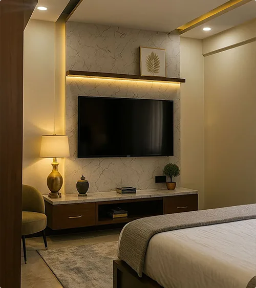 Simple Marble TV Wall Panel with Gold Veins