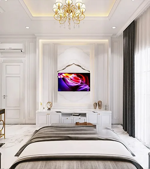 TV Wall with White Arch Detail