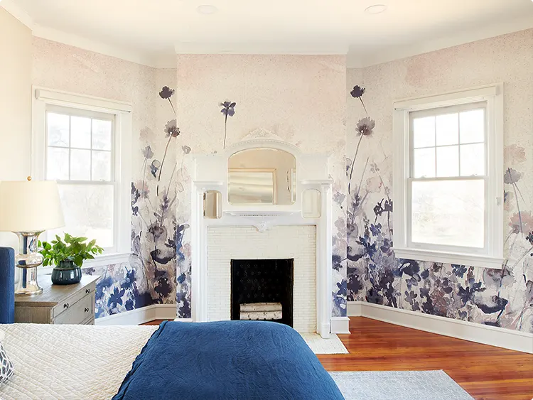 Watercolor Blooms by the Fireplace