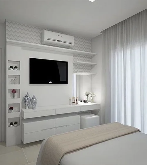 White Built-In Full-Wall TV Unit