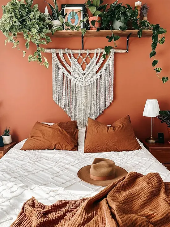 White Macramé Hanging on a Terracotta Wall