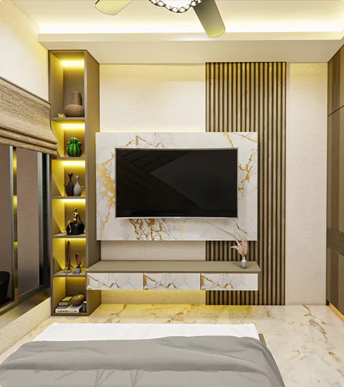 White Marble TV Wall with Gold Veining
