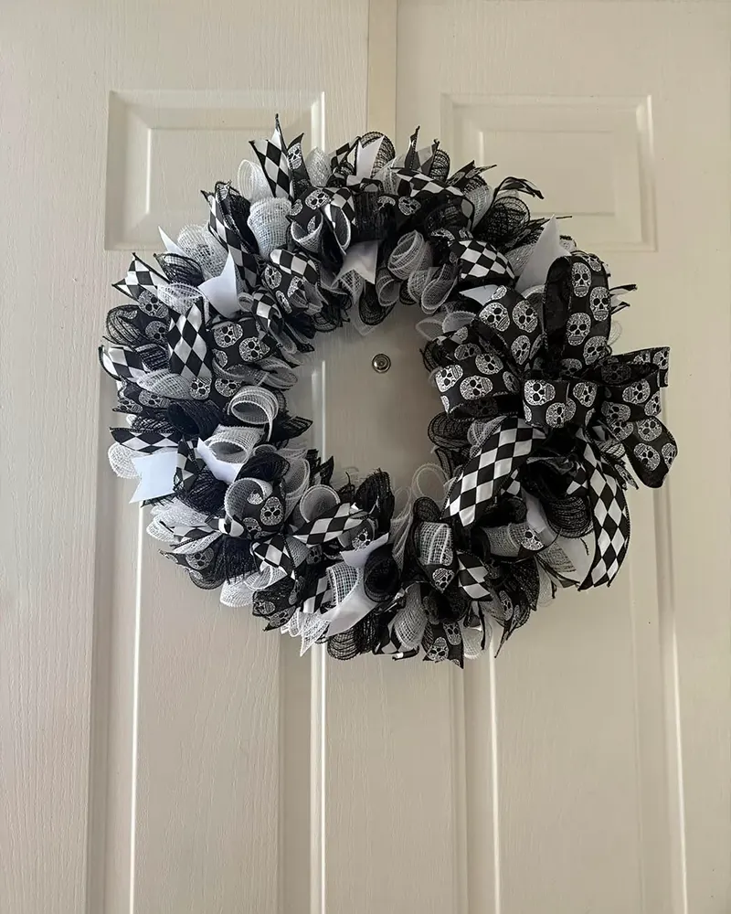White Wreath with Black Accents