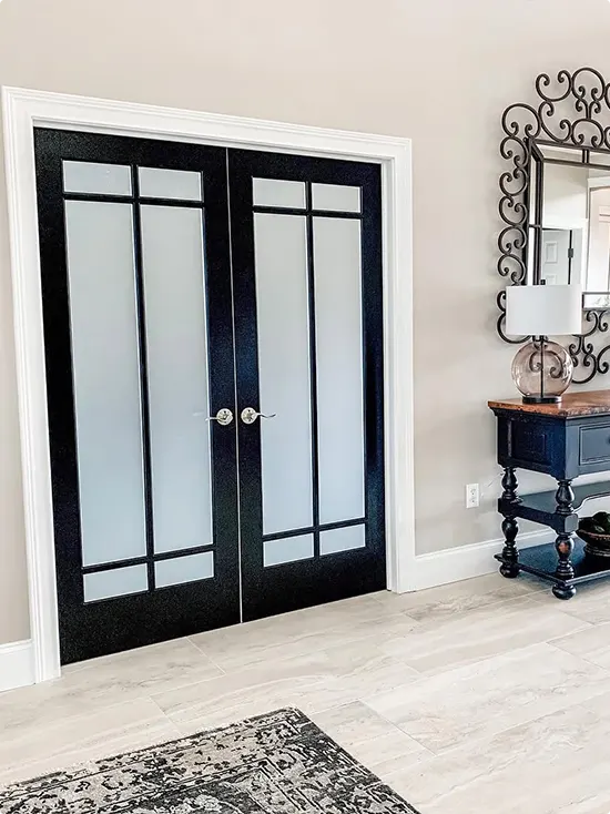 Black Frosted Glass French Doors