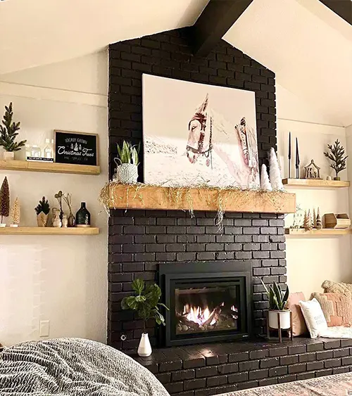 Black Holiday Brick Fireplace