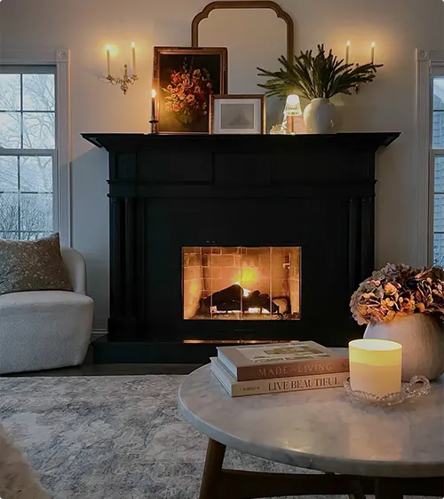 Black Mantel and Warm Candlelight