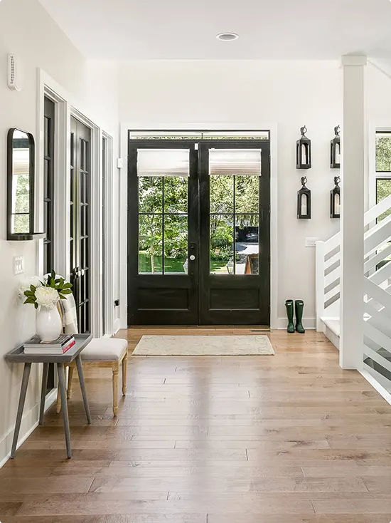Bright Black French Door Foyer