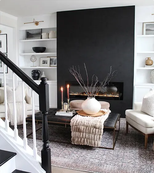Flat Black Accent Wall and Built-In Shelving