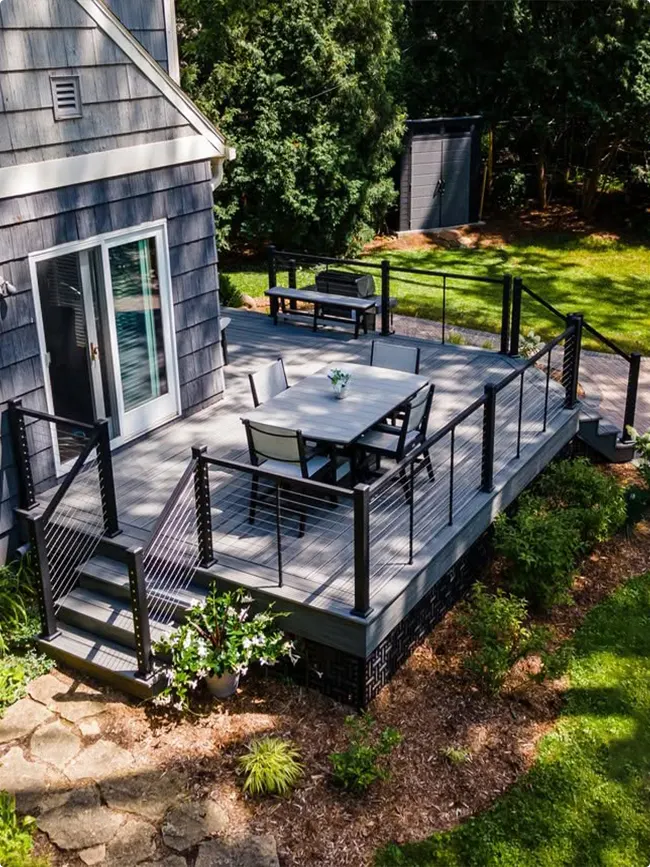 Gray Composite Deck with Horizontal Cable Rail