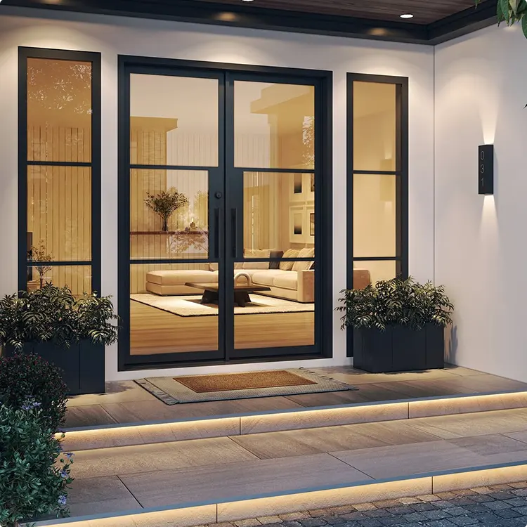 Modern Entryway with Step Lighting and Sidelights