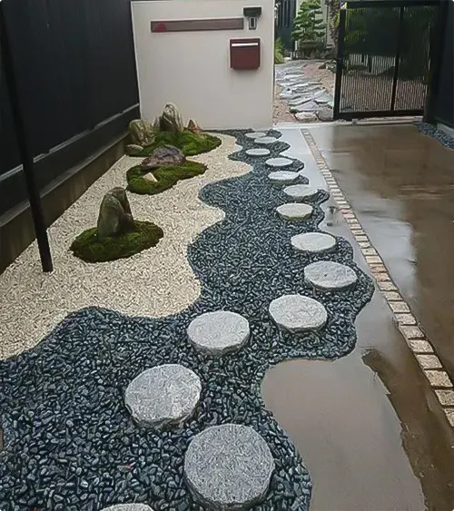 Modern yard along the side of the house
