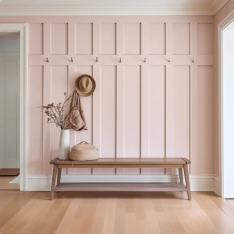 Blush Pink Board and Batten with Metal Hooks