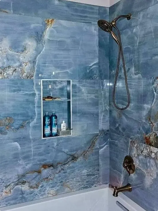 Bronze Shower With Cobalt Blue Marble Niche